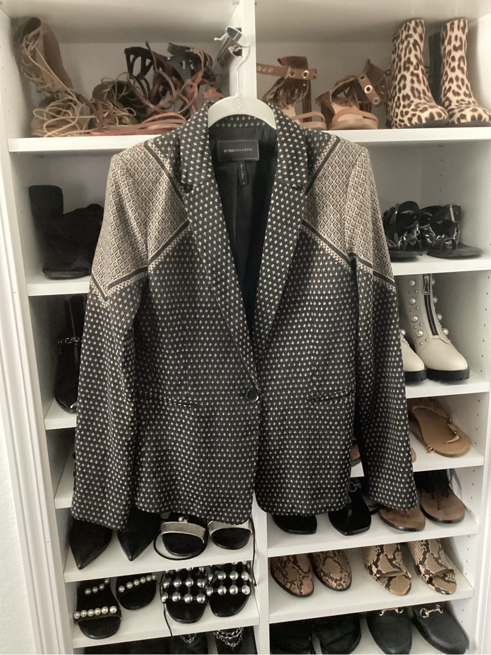 Womens BCBGMAXAZRIA Black & Cream Patterned Blazer Jacket